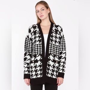 OPEN FRONT HOUNDSTOOTH CARDIGAN